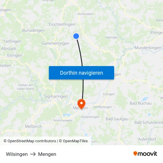 Wilsingen to Mengen map