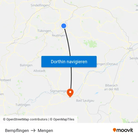 Bempflingen to Mengen map