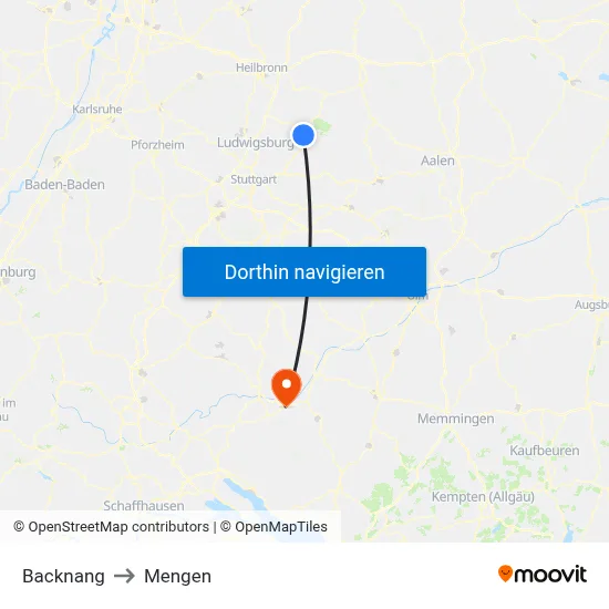 Backnang to Mengen map
