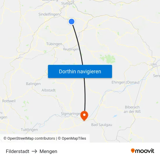 Filderstadt to Mengen map