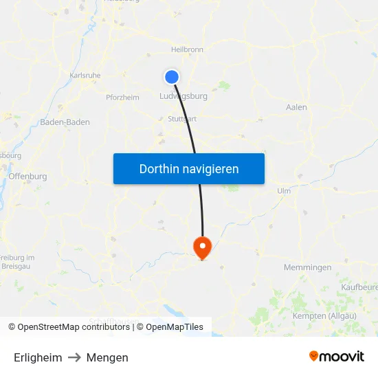 Erligheim to Mengen map