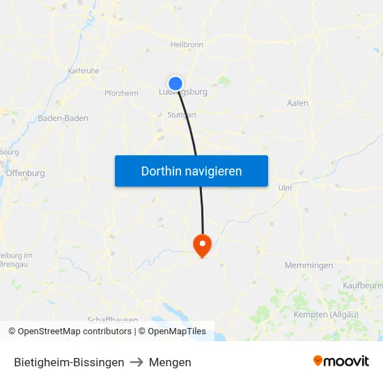 Bietigheim-Bissingen to Mengen map