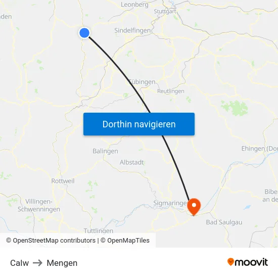 Calw to Mengen map