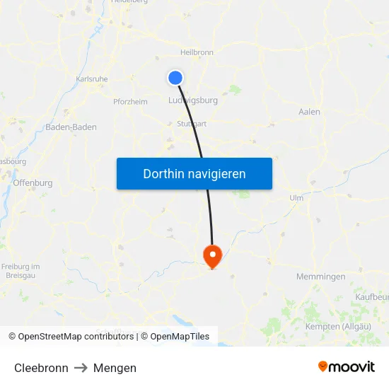 Cleebronn to Mengen map