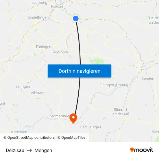 Deizisau to Mengen map