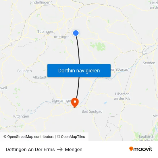 Dettingen An Der Erms to Mengen map