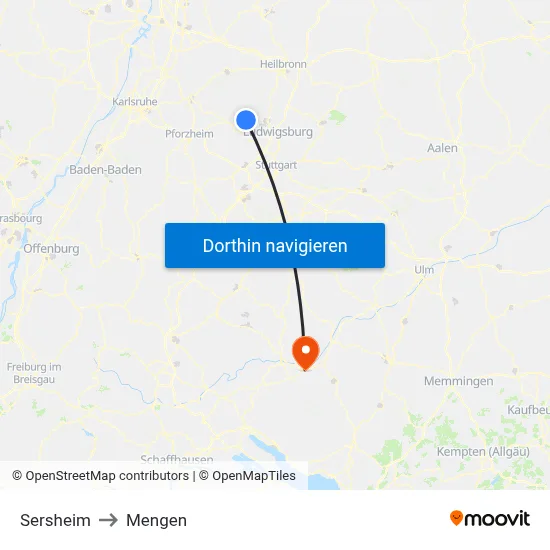 Sersheim to Mengen map