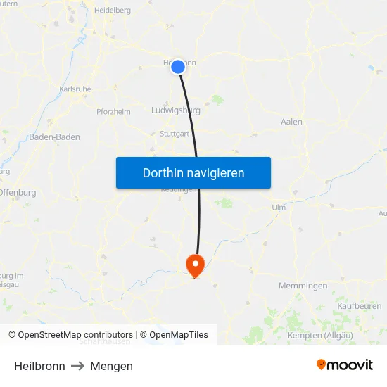 Heilbronn to Mengen map