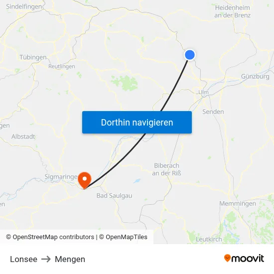 Lonsee to Mengen map