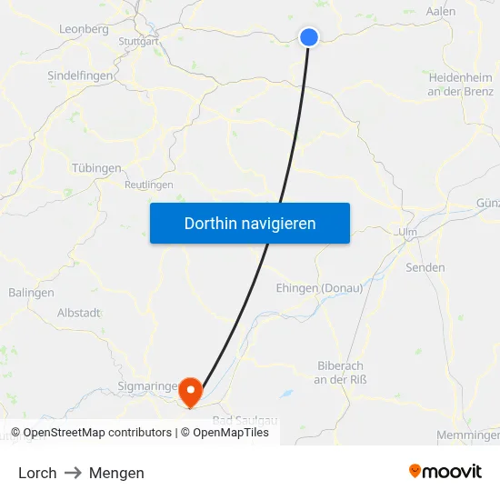 Lorch to Mengen map