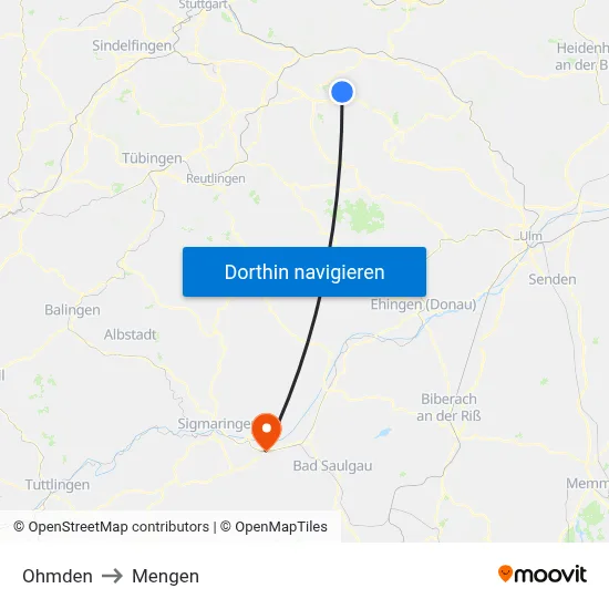 Ohmden to Mengen map