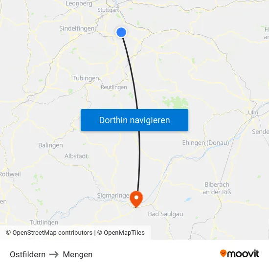 Ostfildern to Mengen map