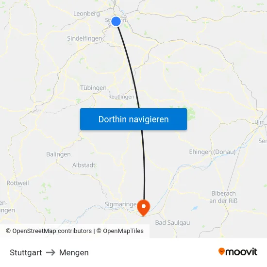 Stuttgart to Mengen map