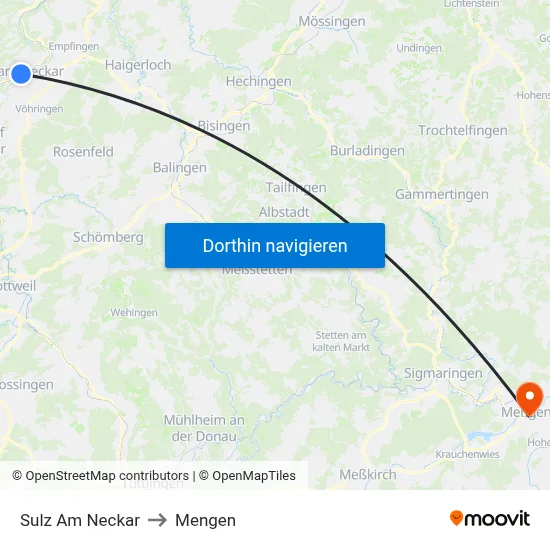 Sulz Am Neckar to Mengen map