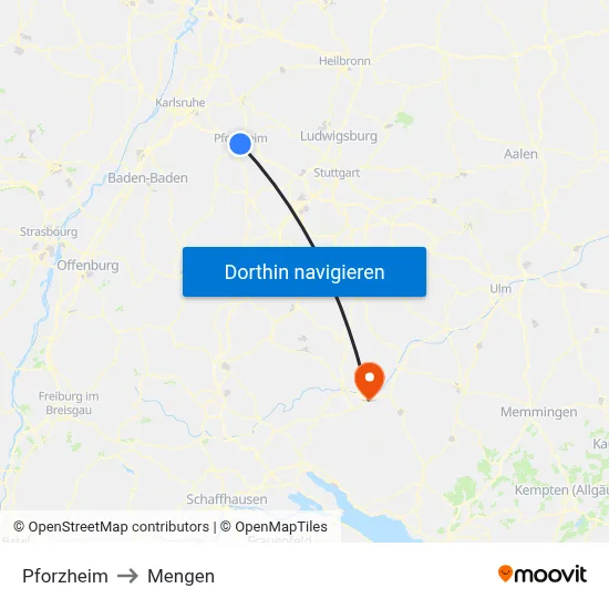 Pforzheim to Mengen map