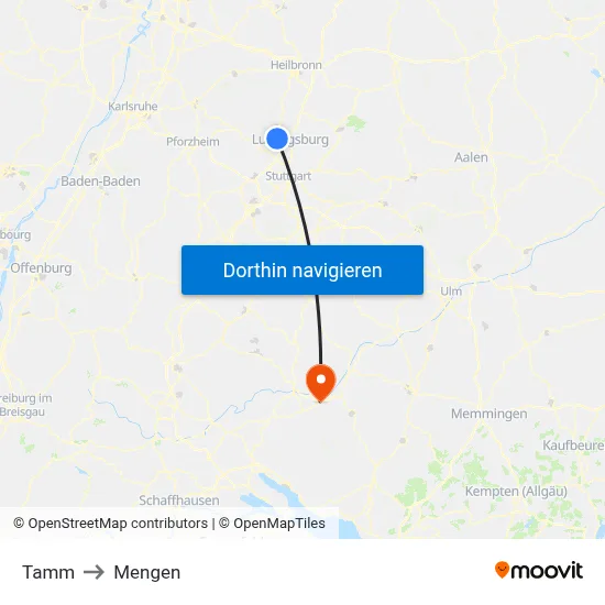 Tamm to Mengen map