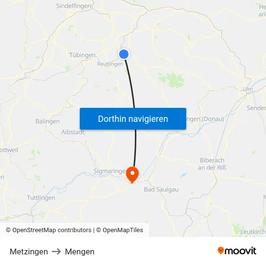 Metzingen to Mengen map