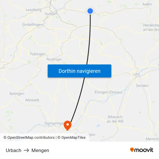 Urbach to Mengen map
