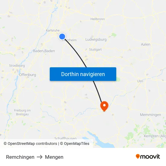 Remchingen to Mengen map