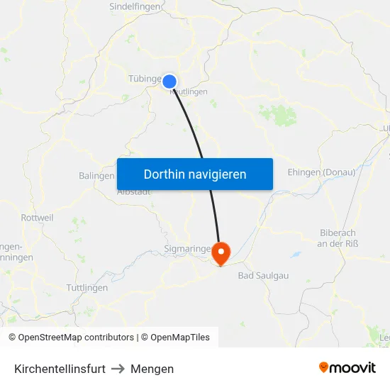 Kirchentellinsfurt to Mengen map