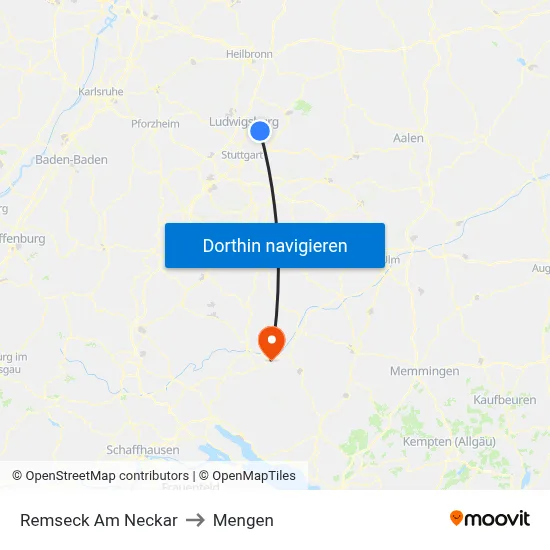 Remseck Am Neckar to Mengen map