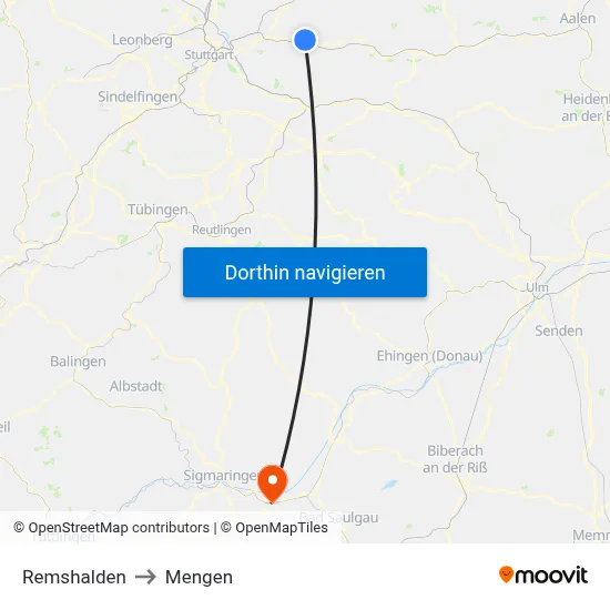 Remshalden to Mengen map
