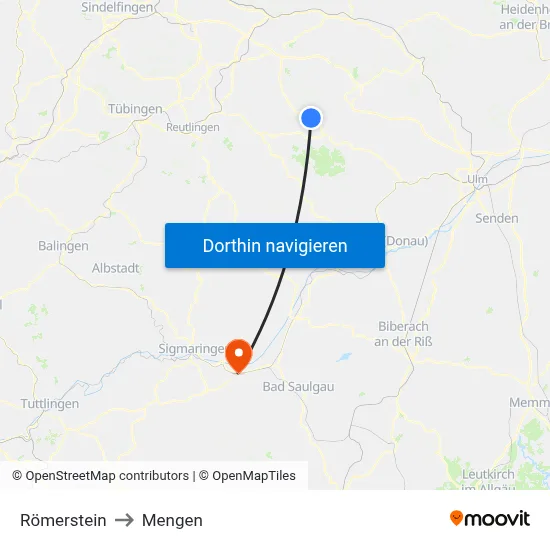 Römerstein to Mengen map