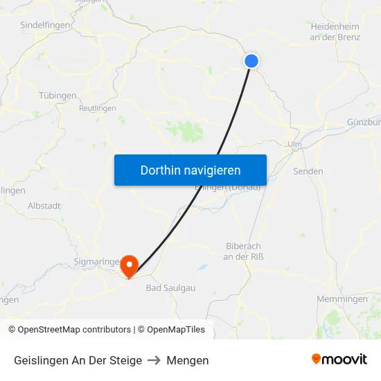 Geislingen An Der Steige to Mengen map