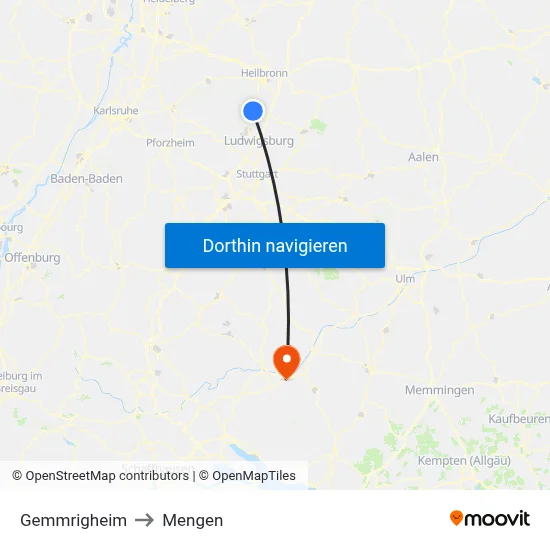 Gemmrigheim to Mengen map