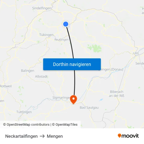 Neckartailfingen to Mengen map