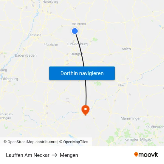 Lauffen Am Neckar to Mengen map