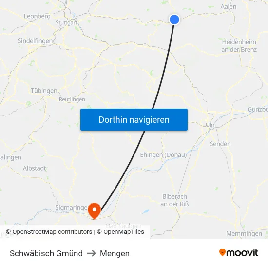 Schwäbisch Gmünd to Mengen map