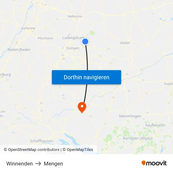 Winnenden to Mengen map
