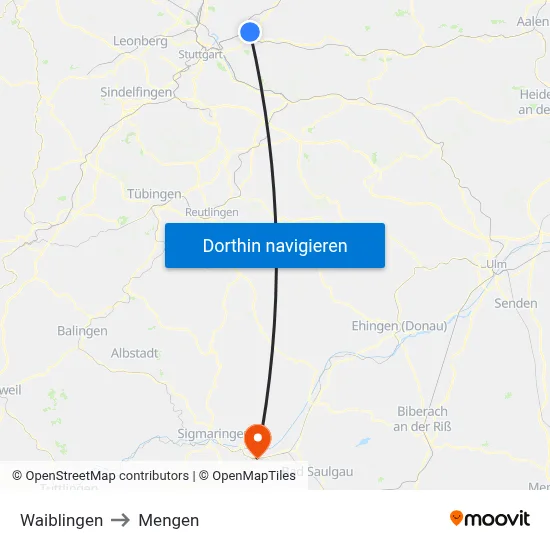 Waiblingen to Mengen map