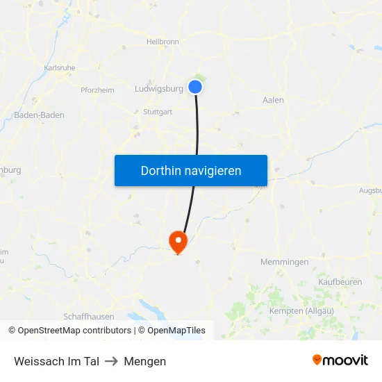 Weissach Im Tal to Mengen map