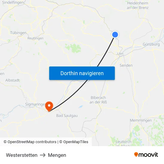 Westerstetten to Mengen map
