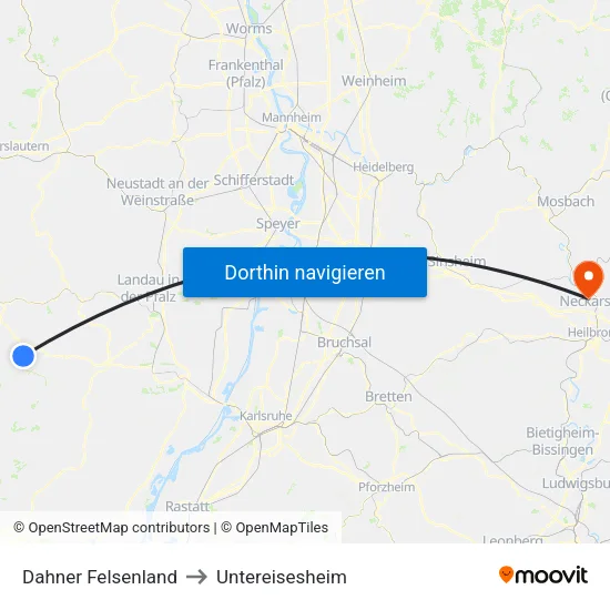 Dahner Felsenland to Untereisesheim map