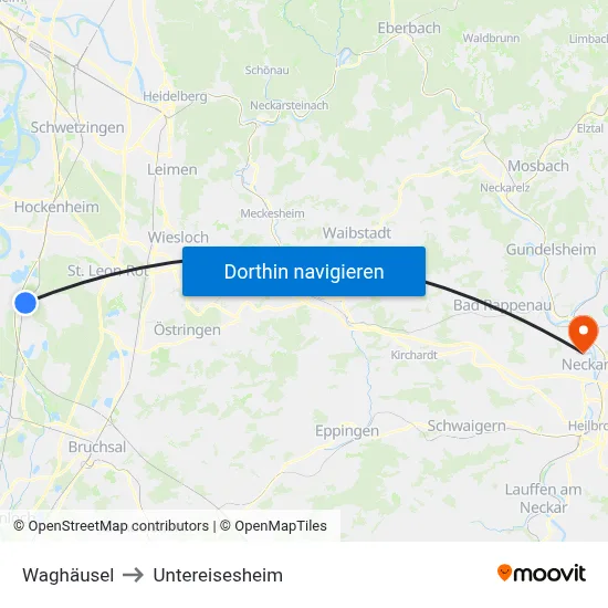 Waghäusel to Untereisesheim map