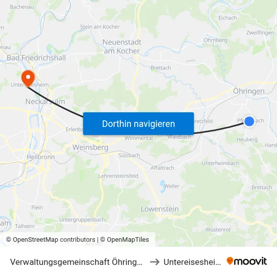 Verwaltungsgemeinschaft Öhringen to Untereisesheim map