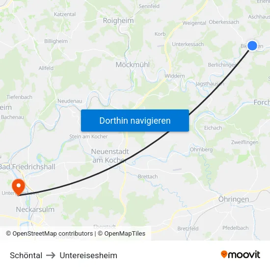 Schöntal to Untereisesheim map