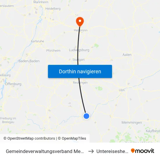 Gemeindeverwaltungsverband Mengen to Untereisesheim map