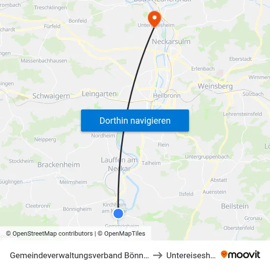 Gemeindeverwaltungsverband Bönnigheim to Untereisesheim map