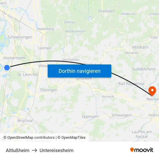 Altlußheim to Untereisesheim map