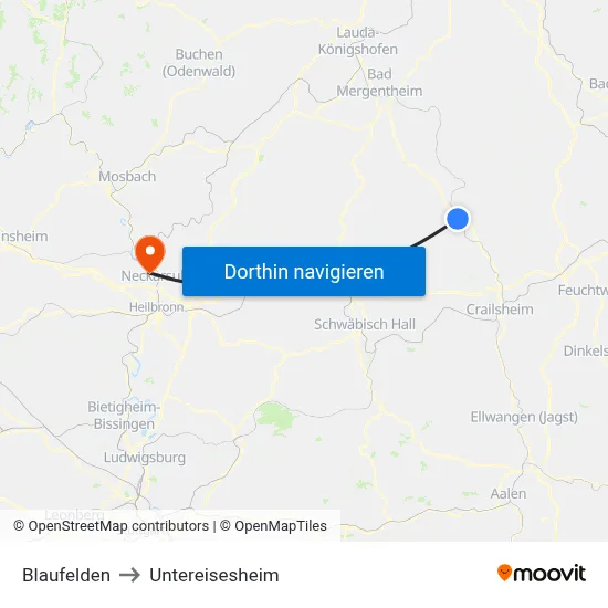 Blaufelden to Untereisesheim map