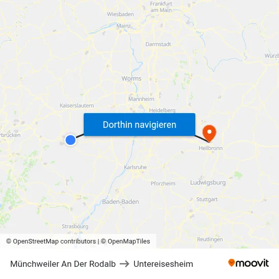 Münchweiler An Der Rodalb to Untereisesheim map