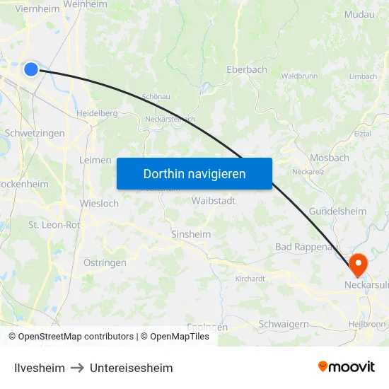 Ilvesheim to Untereisesheim map