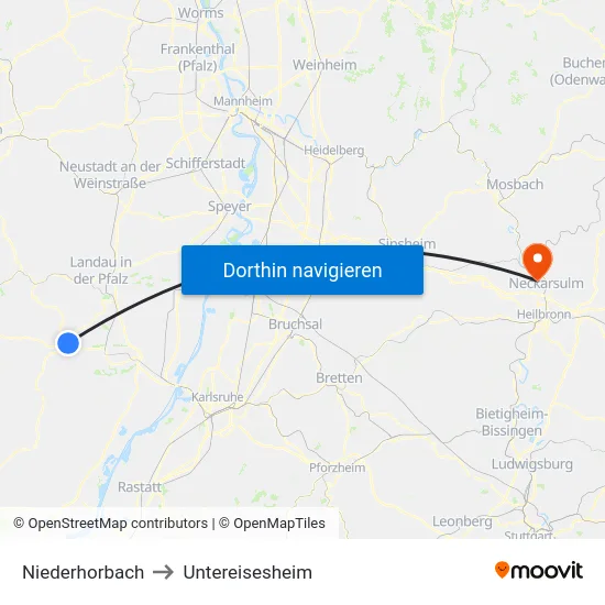 Niederhorbach to Untereisesheim map