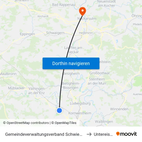 Gemeindeverwaltungsverband Schwieberdingen-Hemmingen to Untereisesheim map