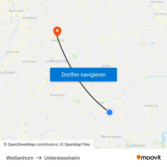 Weißenhorn to Untereisesheim map