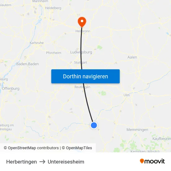 Herbertingen to Untereisesheim map